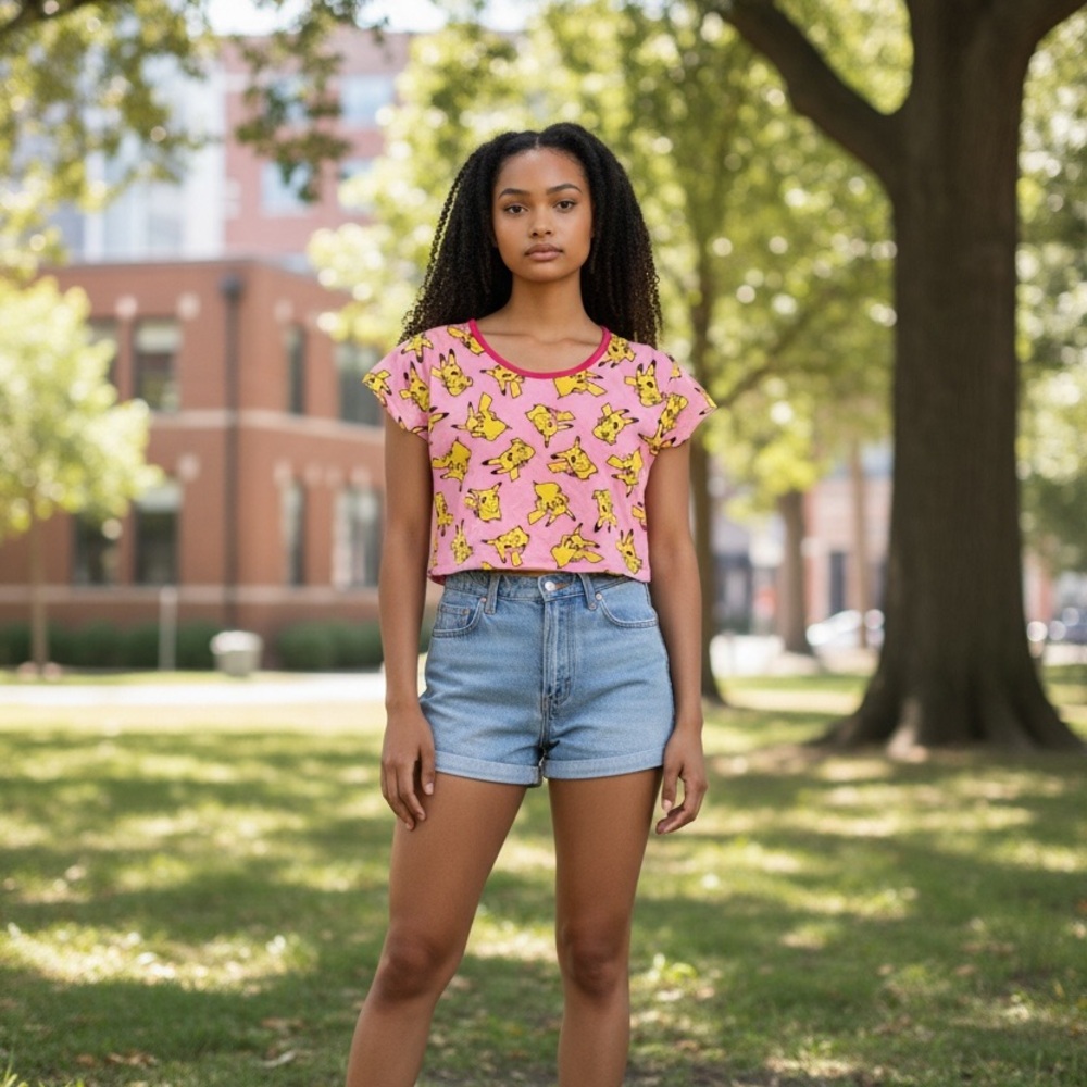 Girls' Pink Pikachu Print Crop Tee